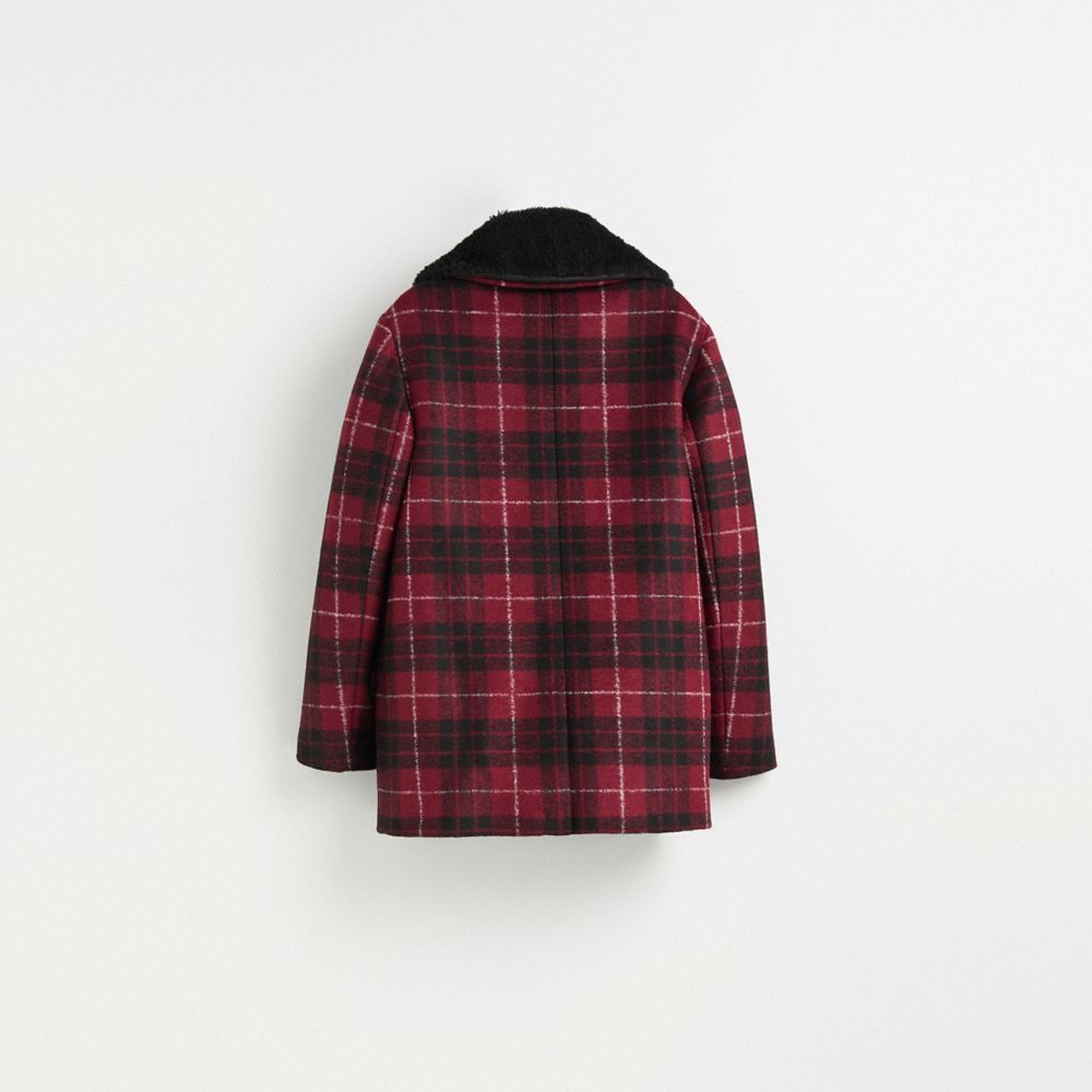Restored Plaid Wool Coat With Shearling Trim