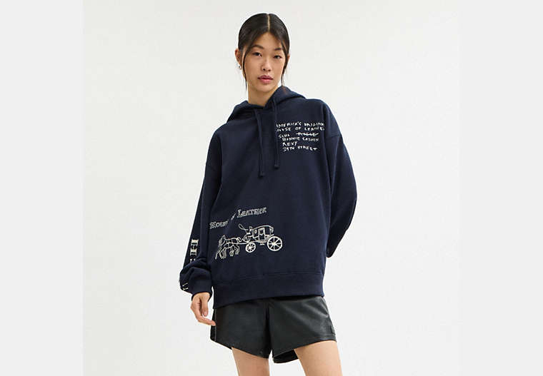 Sketch Horse And Carriage Relaxed Hoodie