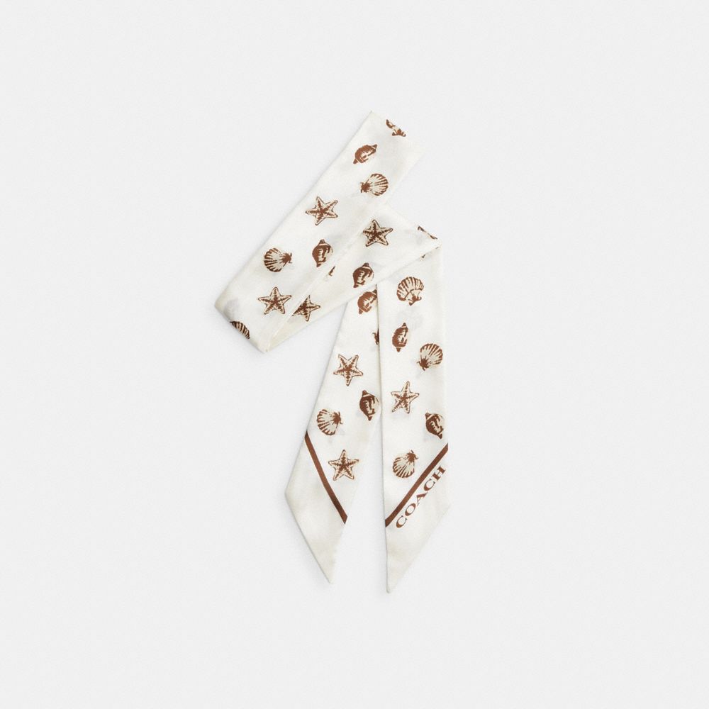Mini Seashell Print Silk Skinny Scarf