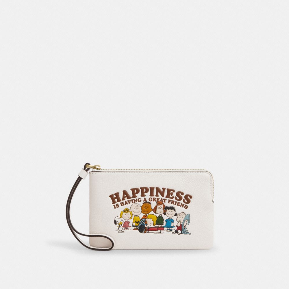 Coach X Peanuts Corner Zip Wristlet In Signature Canvas With Snoopy Print