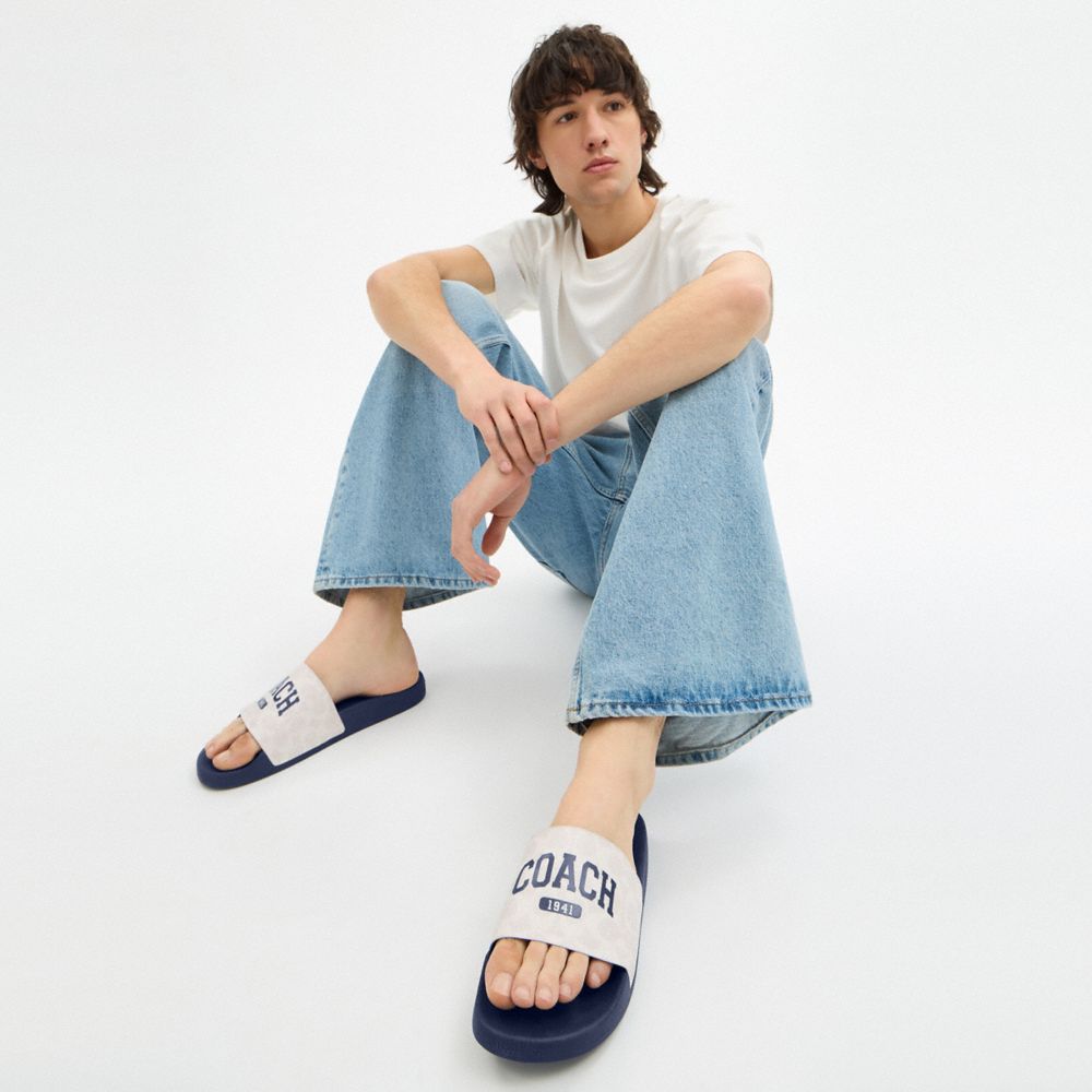 Slide Sandal In Signature Canvas With Varsity Logo