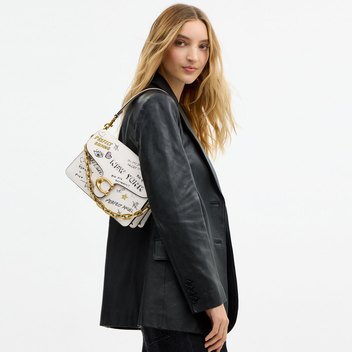 Chain Tabby Shoulder Bag With Sketch Print