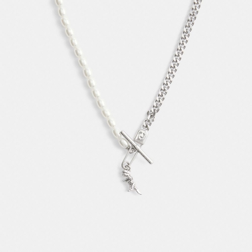 Pearl Skeletal Rexy Safety Pin Choker Necklace