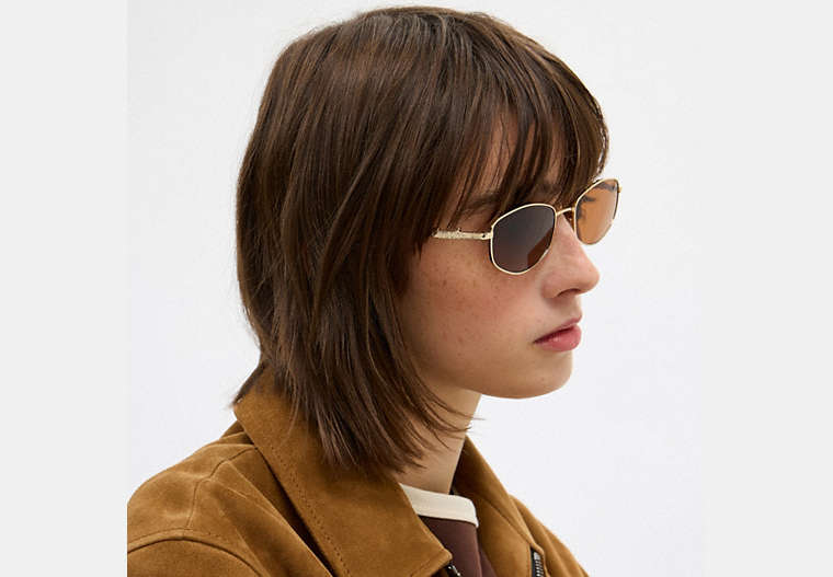 Coach Script Metal Narrow Rectangle Sunglasses