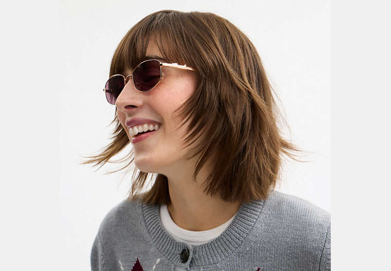 Coach Script Metal Narrow Rectangle Sunglasses
