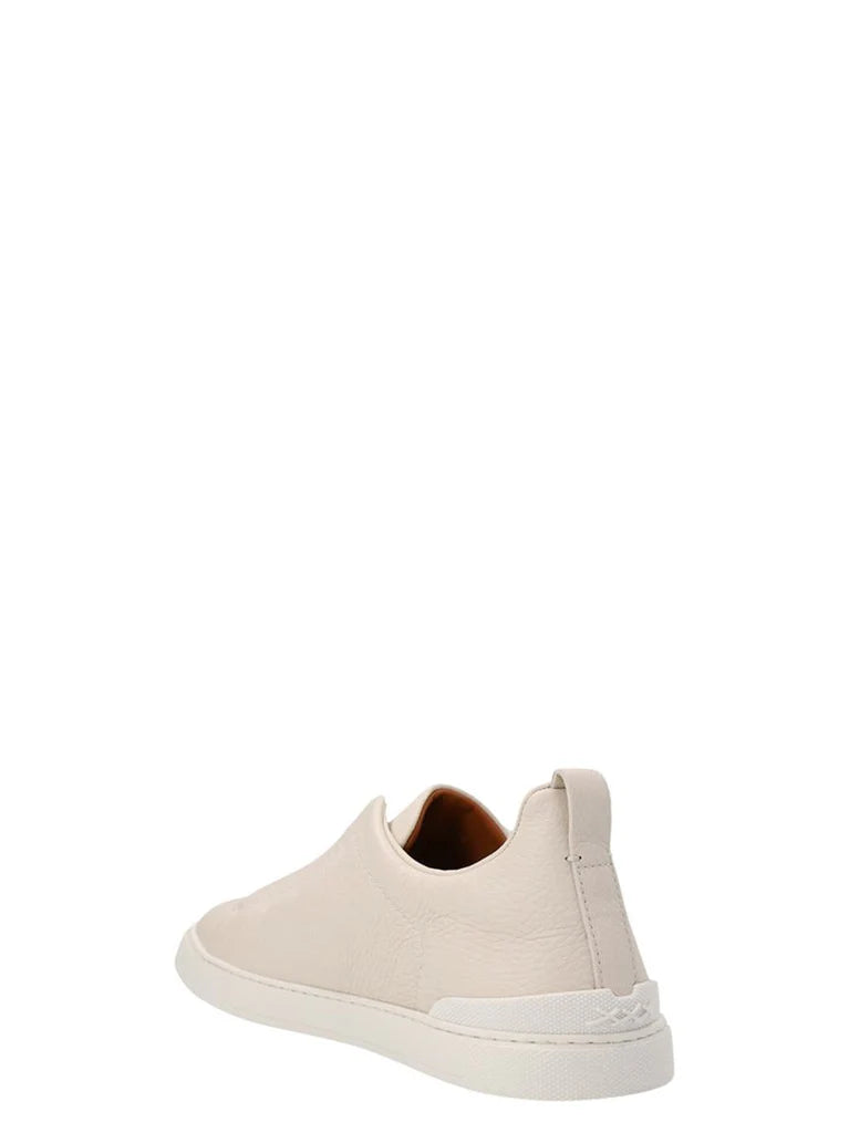 Zegna Men’s Triple Stitch™ White Leather Slip-On Sneakers with Elastic Closure