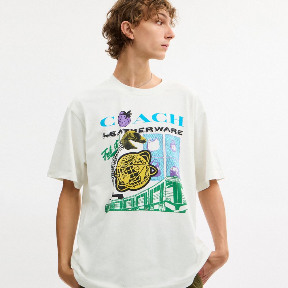 Collage Train Relaxed T Shirt In Organic Cotton