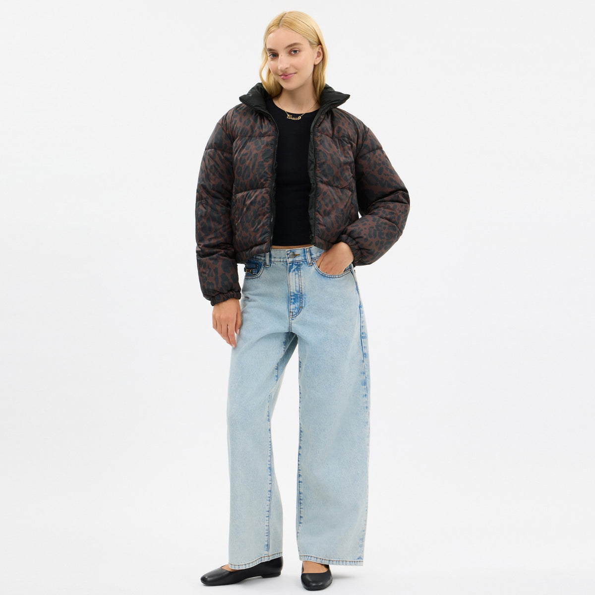 Leopard Print Reversible Puffer Jacket In Recycled Polyamide