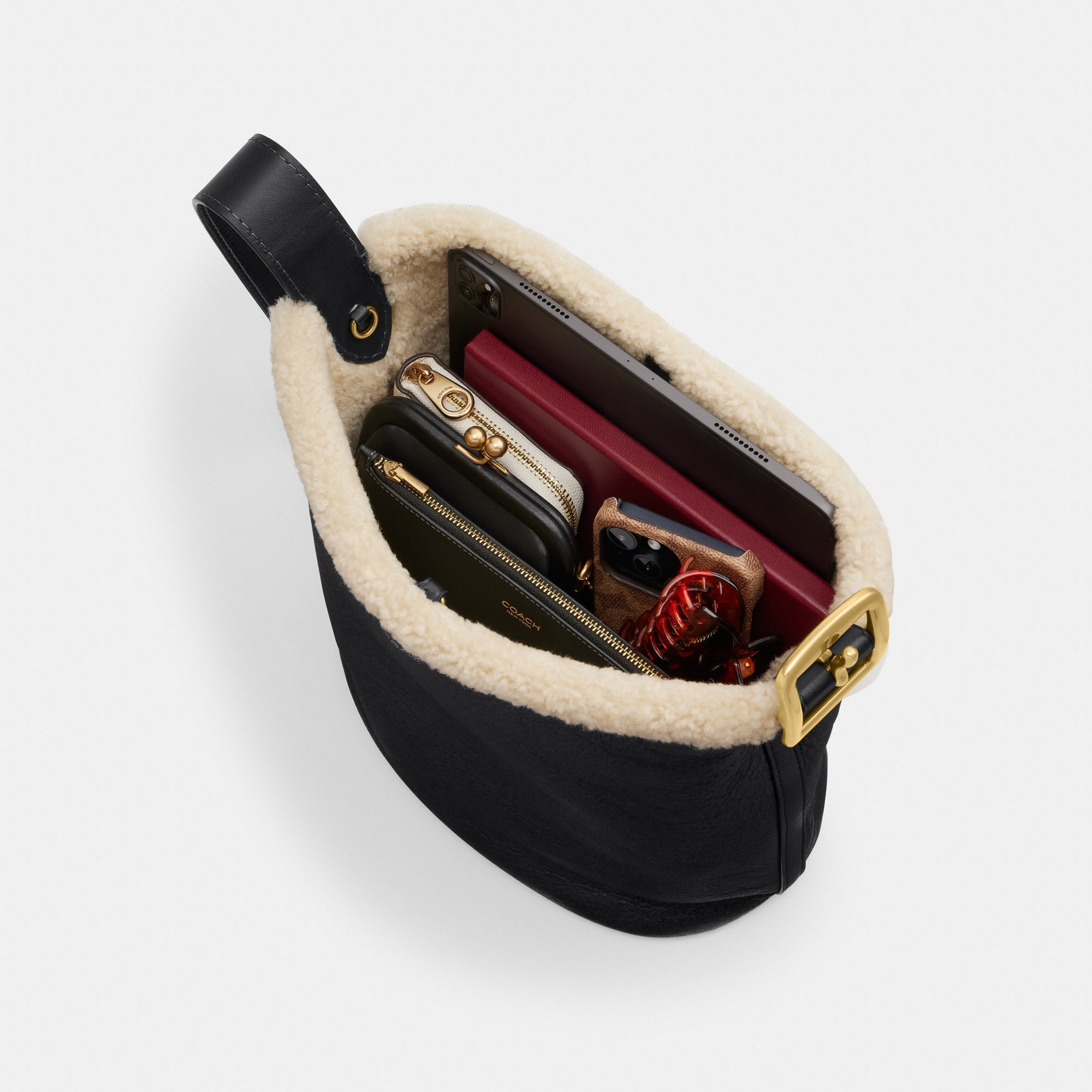 Bleecker Bucket Bag In Shearling