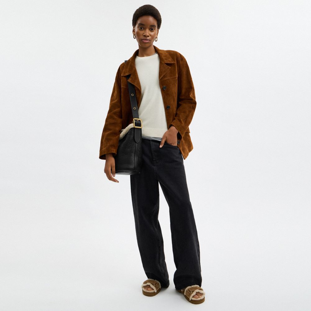 Bleecker Bucket Bag In Shearling