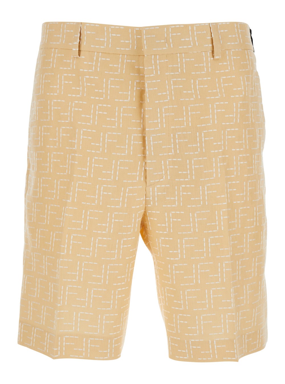 Fendi Yellow Pants with Belt Loops and All-Over FF Motif in Linen Blend Man