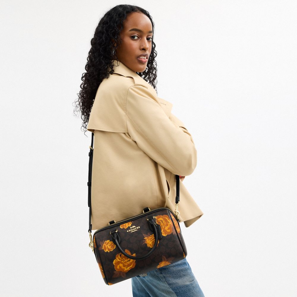 Rowan Satchel Bag In Signature Canvas With Floral Print