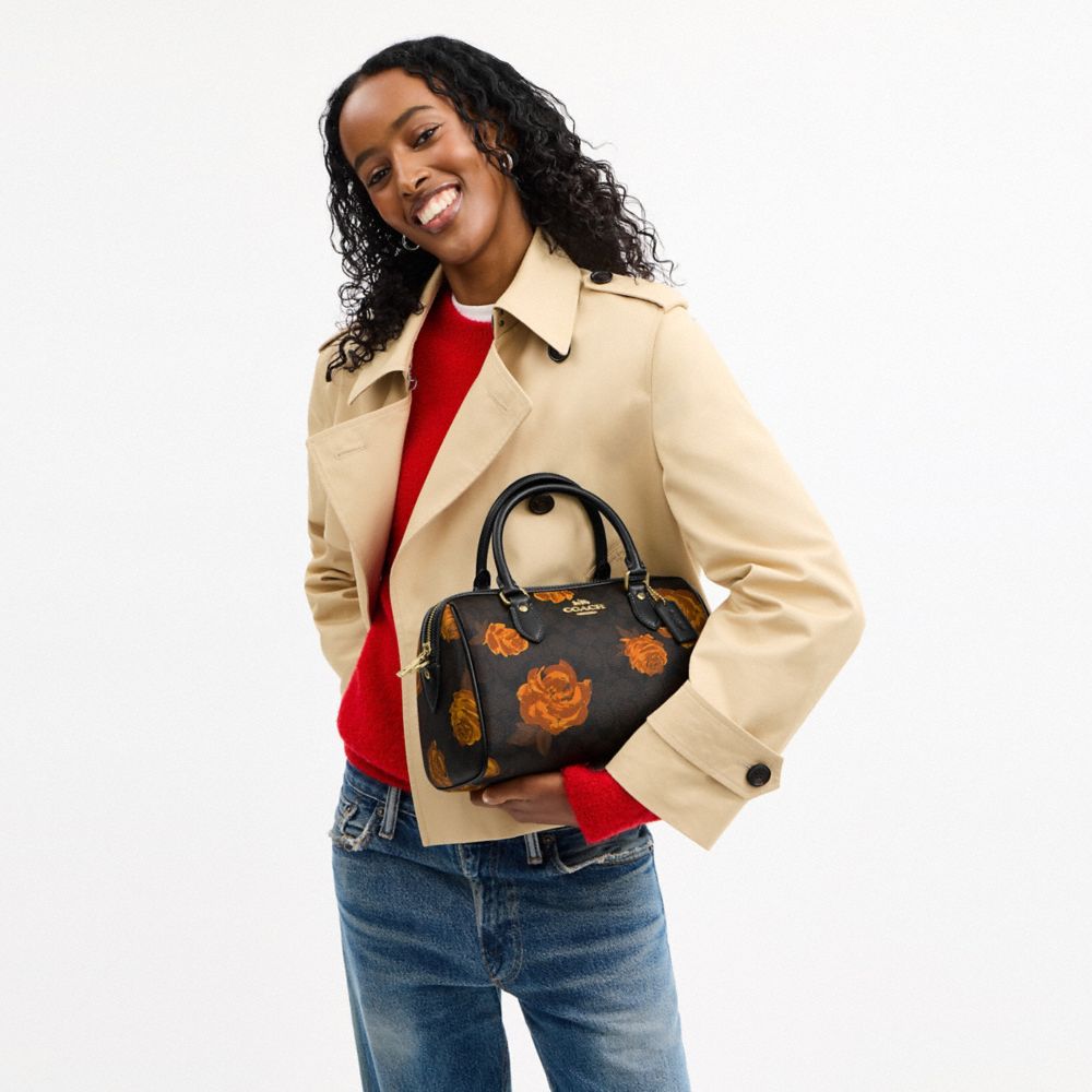 Rowan Satchel Bag In Signature Canvas With Floral Print