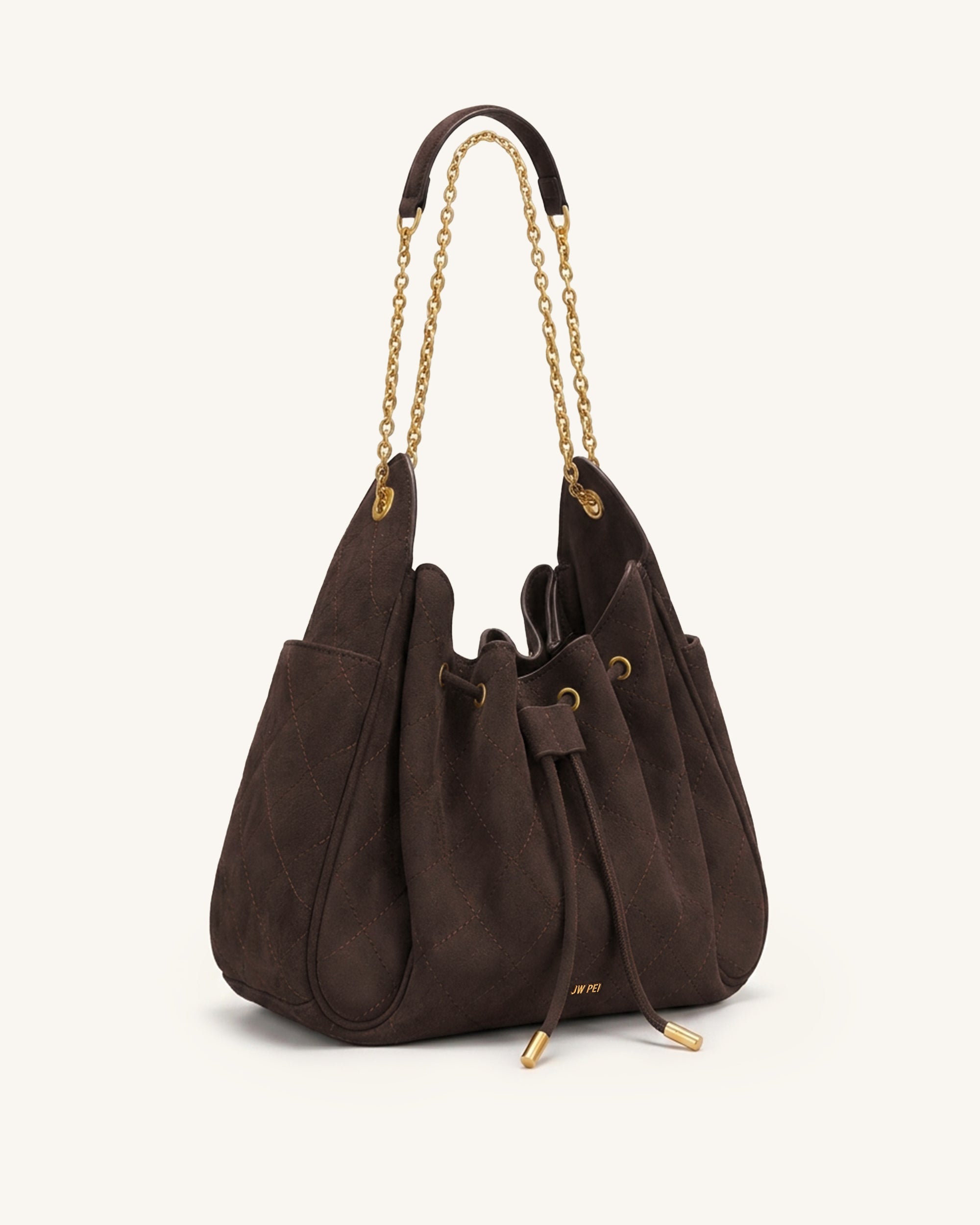 Rowan Faux Suede Quilted Chain Bucket Bag - Gray