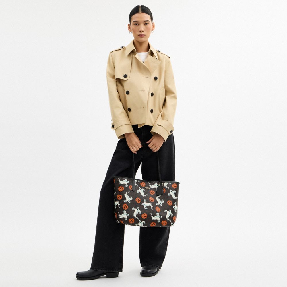 City Tote Bag In Signature Canvas With Halloween Print