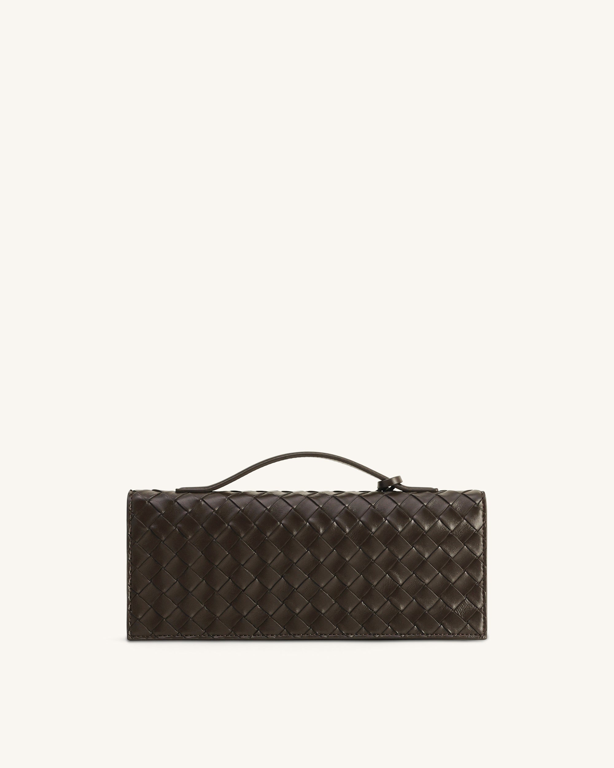 Celeste Woven Textured Envelope Top Handle Bag - Mocha Brown
