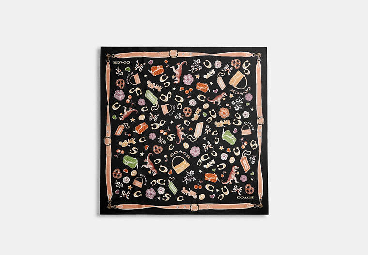 Iconic Motifs Print Silk Square Scarf