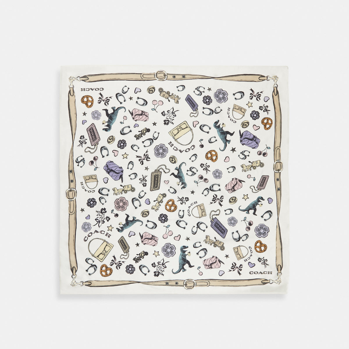 Iconic Motifs Print Silk Square Scarf