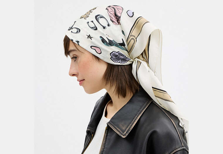 Iconic Motifs Print Silk Square Scarf