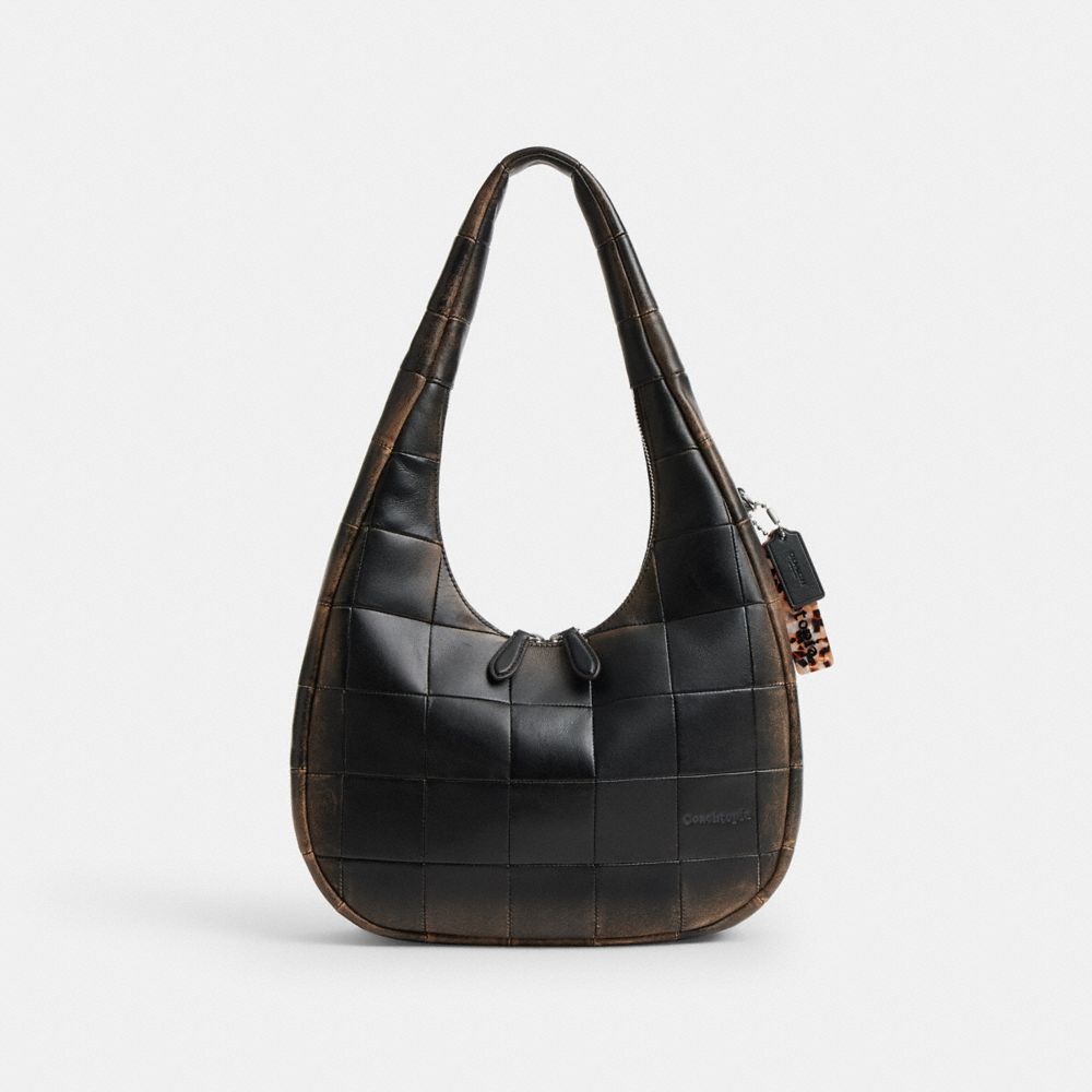 Alter/Ego Crescent Shoulder Bag In Checkerboard Upcrafted Leather