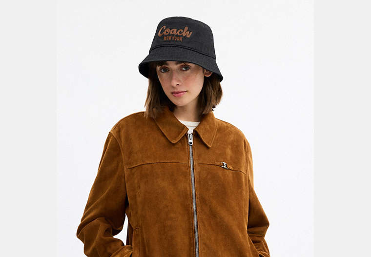 Coach Script Embroidered Denim Bucket Hat