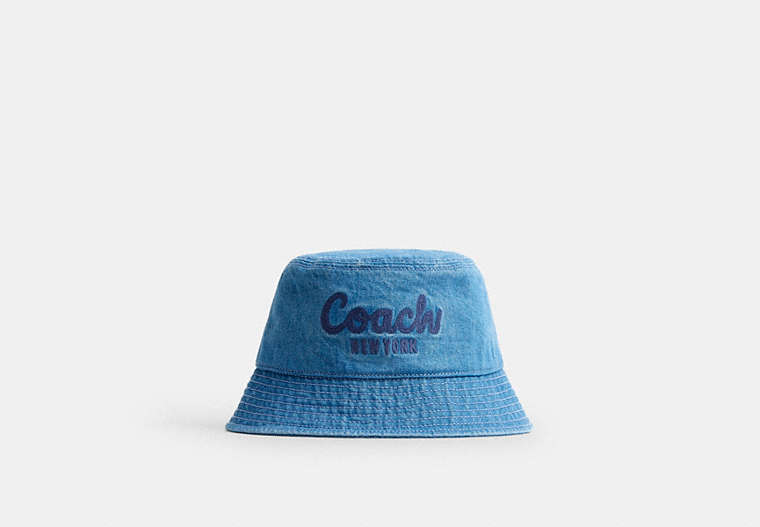 Coach Script Embroidered Denim Bucket Hat