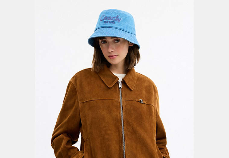 Coach Script Embroidered Denim Bucket Hat