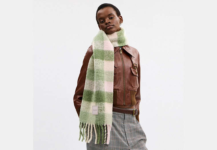 Oversized Plaid Muffler With Rubber Patch