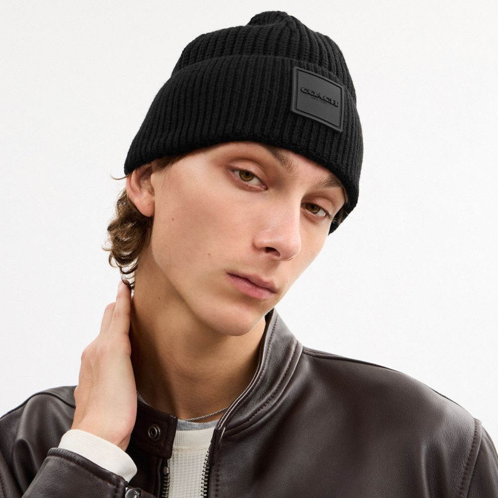 Knit Beanie With Rubber Patch