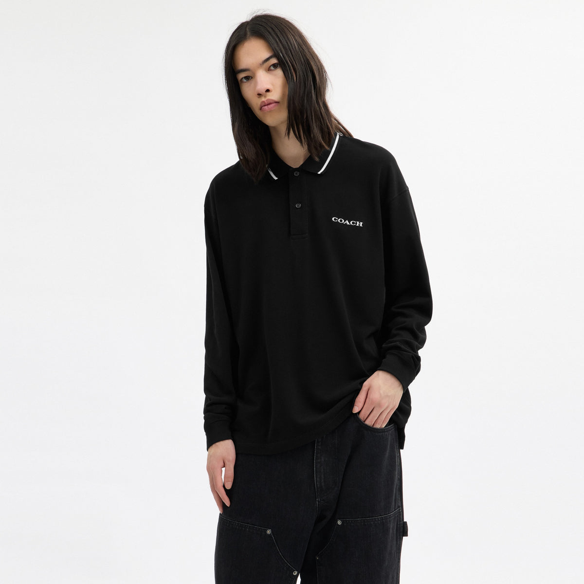 Signature Trim Long Sleeve Polo In Regenerative Cotton
