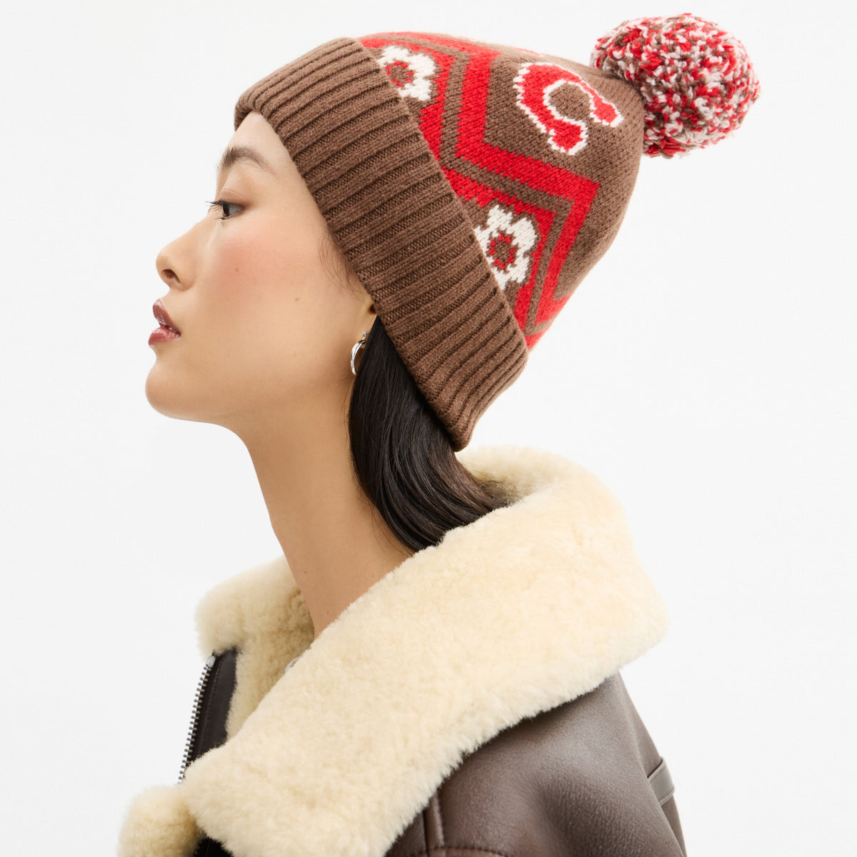 Fair Isle Print Knit Beanie