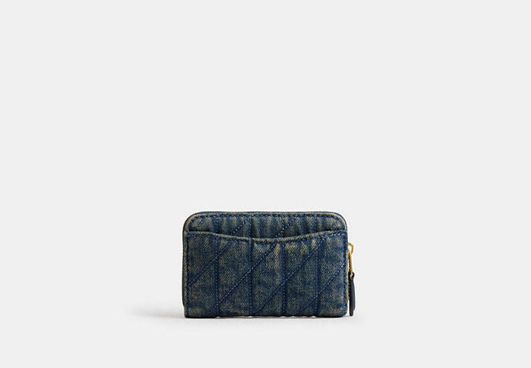 Essential Small Zip Around Card Case In Regenerative Cotton Denim With Quilting