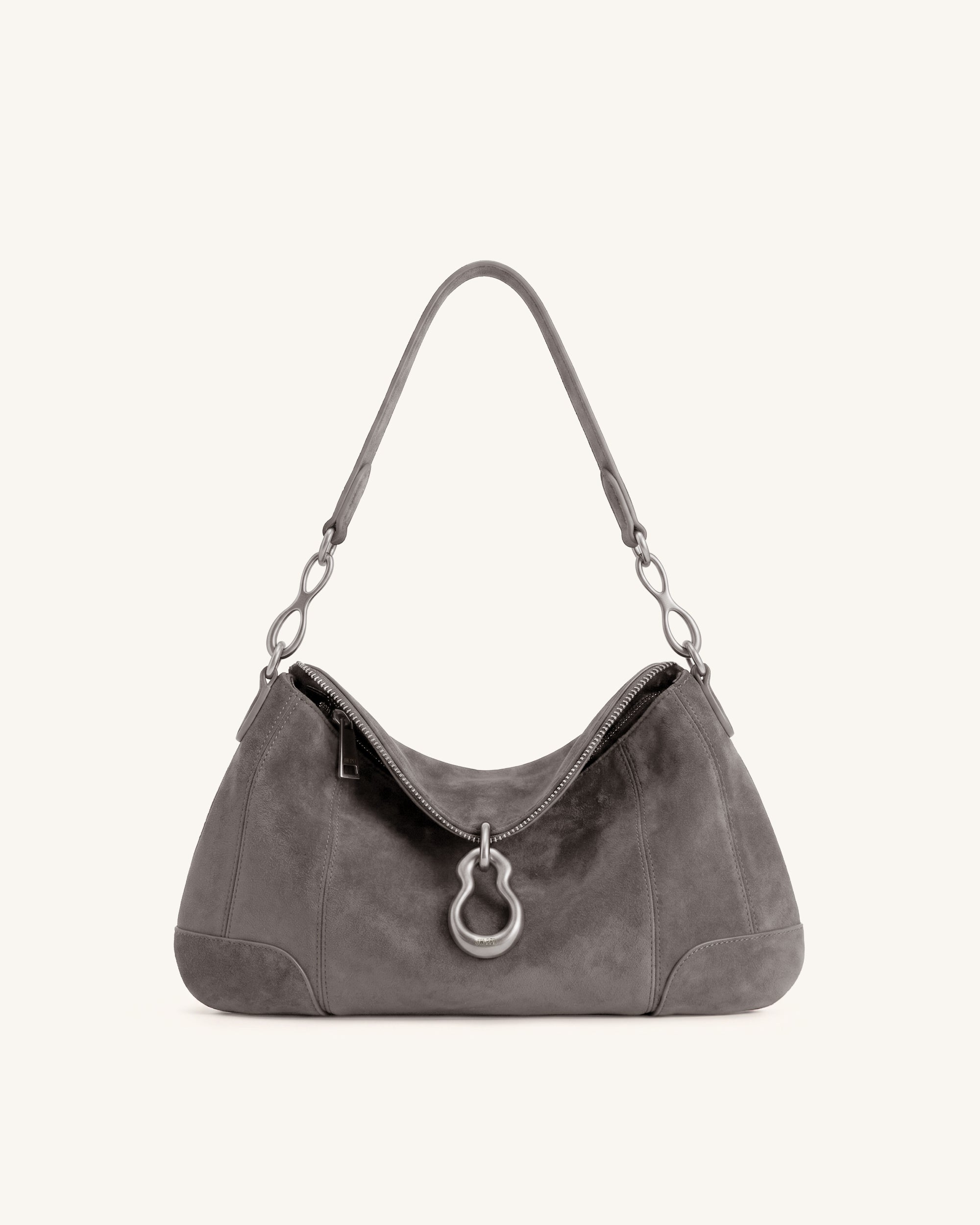 Jayla Faux Suede Metal Pendant Embellished Shoulder Bag - Brown