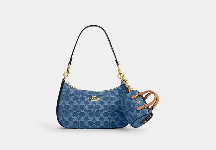 Mini Rowan Bag Charm In Signature Denim
