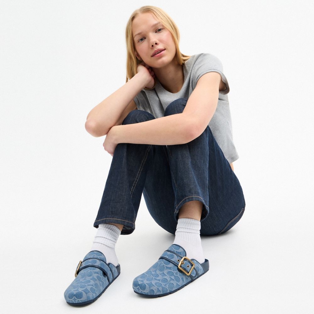 Archival Buckle Clog In Regenerative Cotton Signature Denim