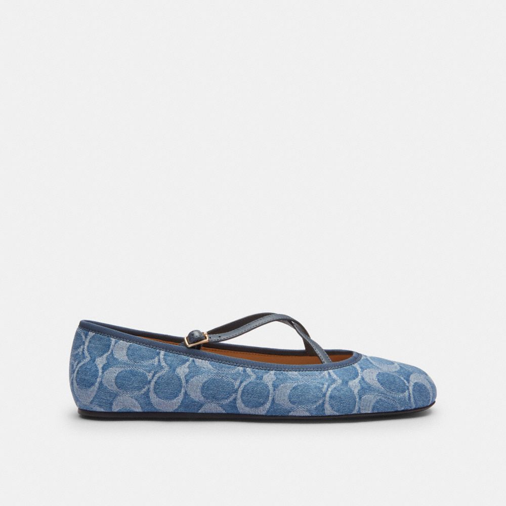 Phoebe Ballet Flat In Signature Denim