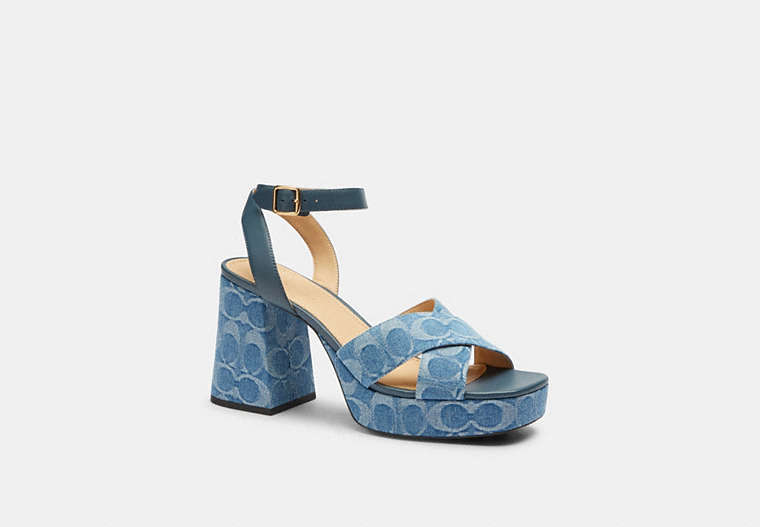 Block Heel Sandal In Signature Denim