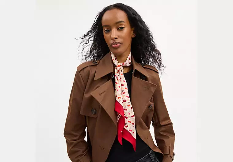 Sculpted C Cherries Print Silk Wide Skinny Scarf