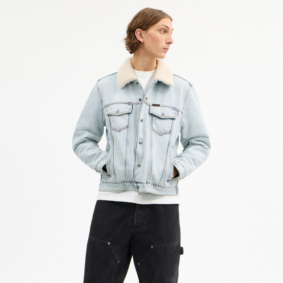 Denim Jacket With Shearling Collar