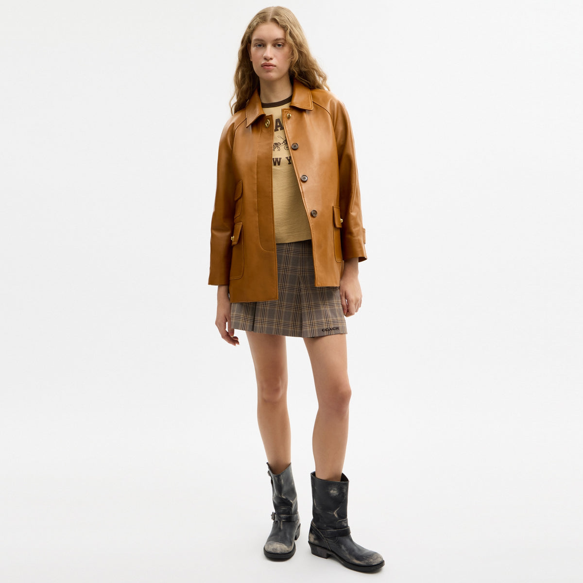 Turnlock Leather Swing Coat