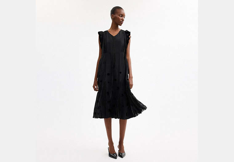 V-Neck Dress With Velvet Dots