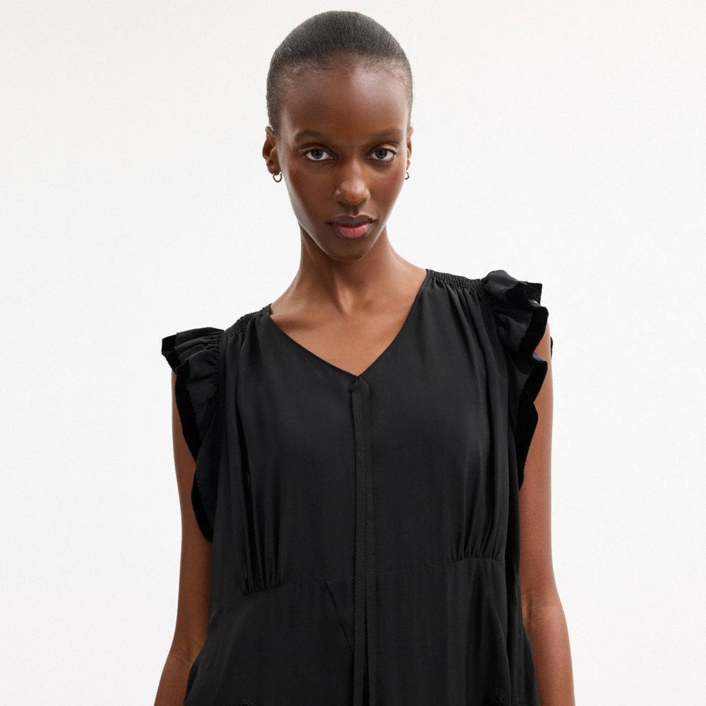 V-Neck Dress With Velvet Dots