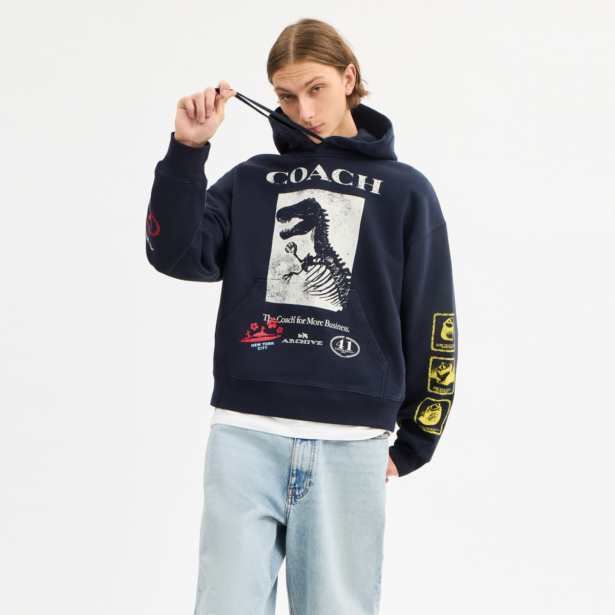 Dinosaur Collage Relaxed Hoodie In Organic Cotton
