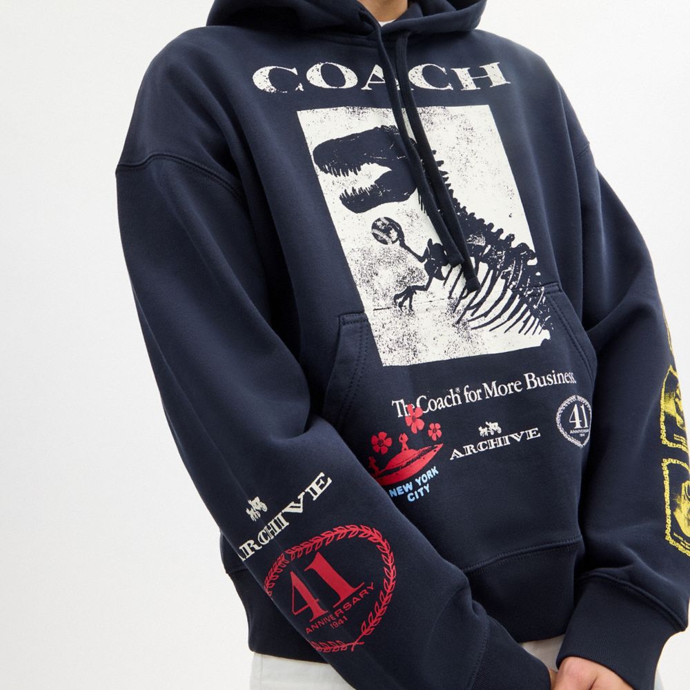 Dinosaur Collage Relaxed Hoodie In Organic Cotton