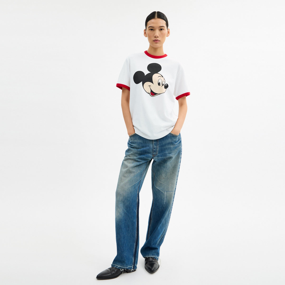Disney X Coach Mickey Graphic Ringer T-Shirt In Organic Cotton