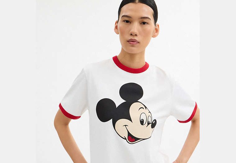 Disney X Coach Mickey Graphic Ringer T-Shirt In Organic Cotton