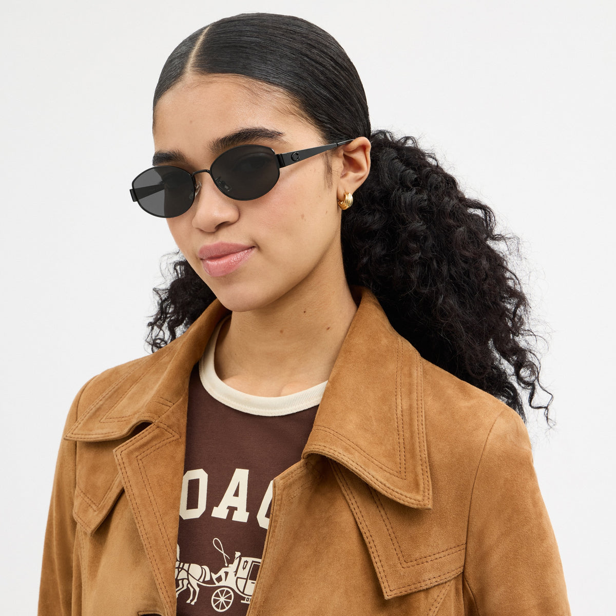 C Hardware Metal Narrow Oval Sunglasses