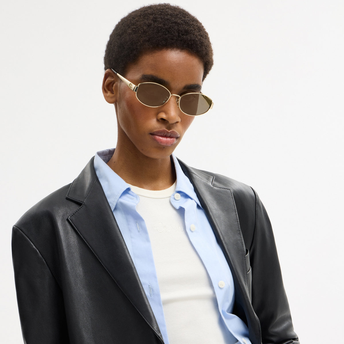 C Hardware Metal Narrow Oval Sunglasses