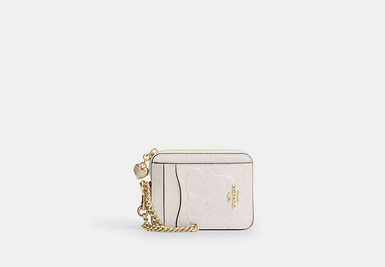 Zip Card Case In Signature Leather With Heart Charm