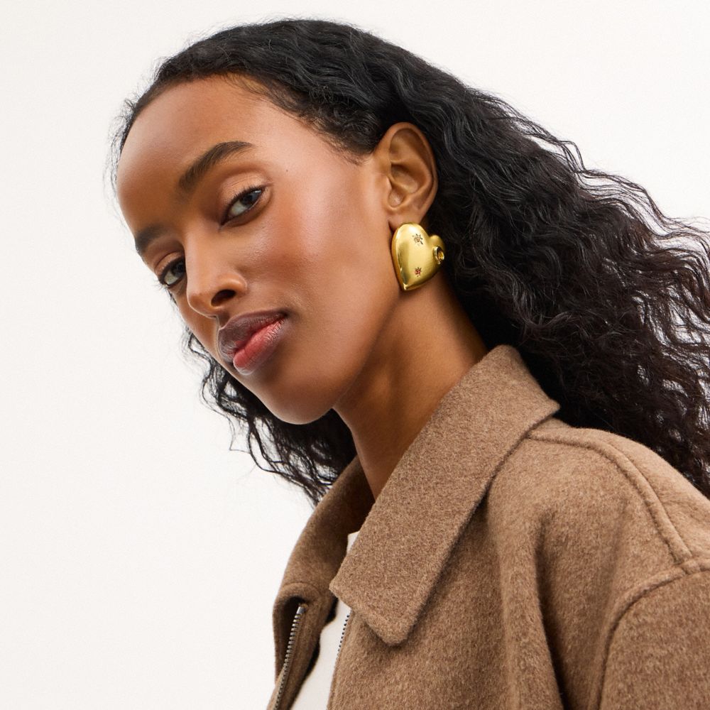 Oversized Heart With Stones Stud Earrings